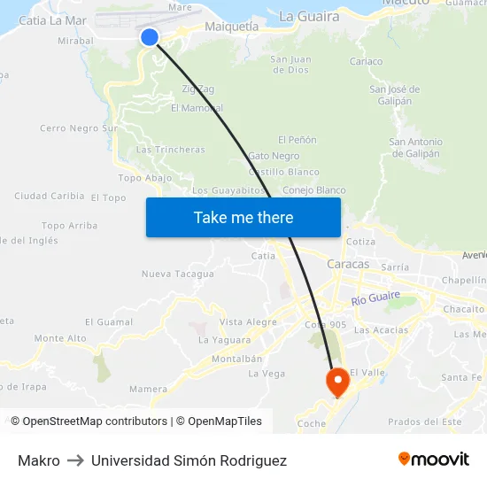 Makro to Universidad Simón Rodriguez map