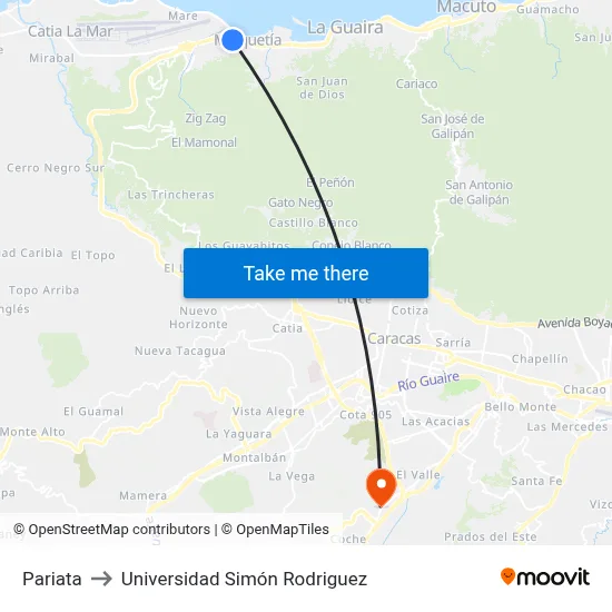 Pariata to Universidad Simón Rodriguez map