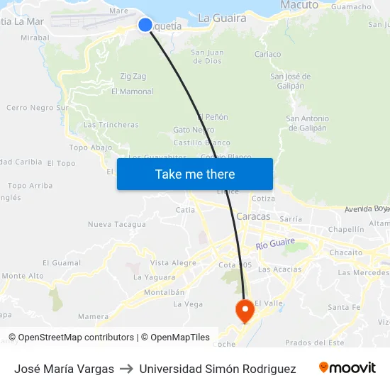 José María Vargas to Universidad Simón Rodriguez map