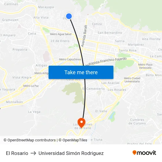 El Rosario to Universidad Simón Rodriguez map
