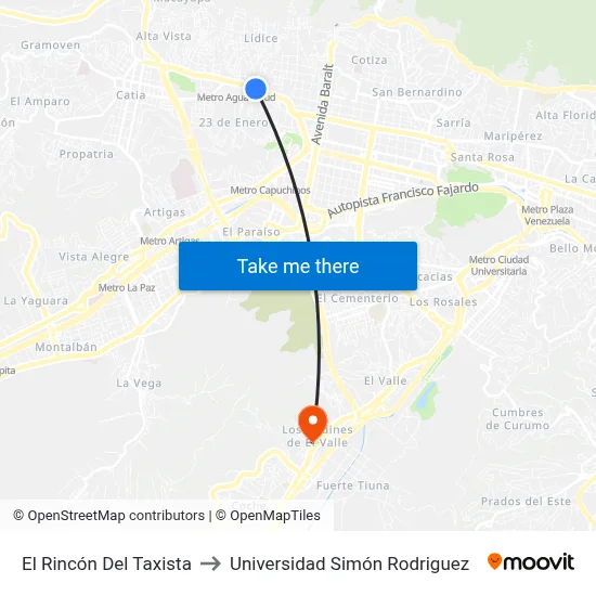 El Rincón Del Taxista to Universidad Simón Rodriguez map