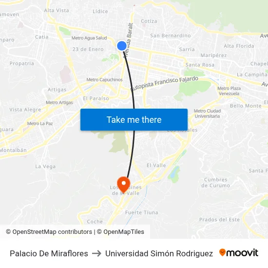 Palacio De Miraflores to Universidad Simón Rodriguez map