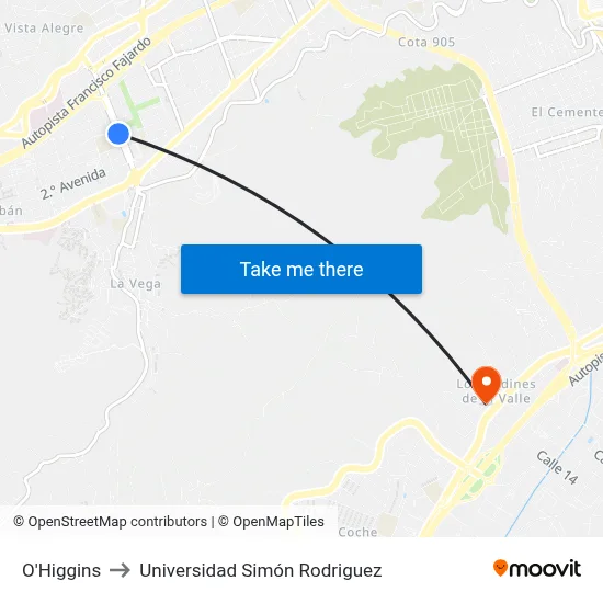 O'Higgins to Universidad Simón Rodriguez map