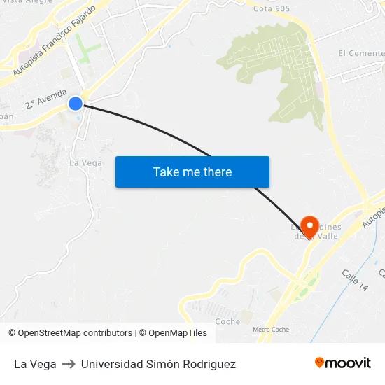 La Vega to Universidad Simón Rodriguez map