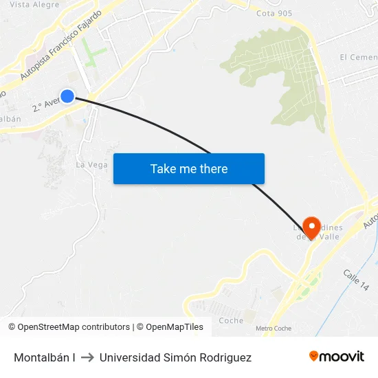 Montalbán I to Universidad Simón Rodriguez map