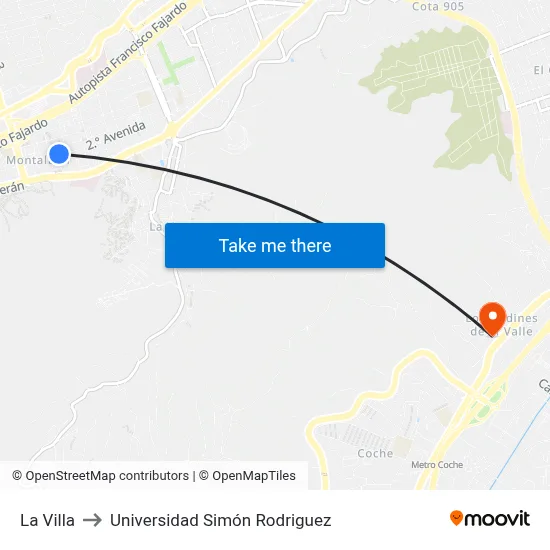 La Villa to Universidad Simón Rodriguez map