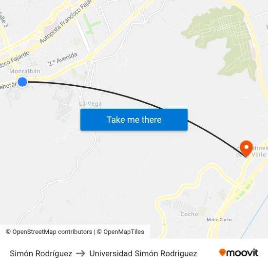 Simón Rodríguez to Universidad Simón Rodriguez map