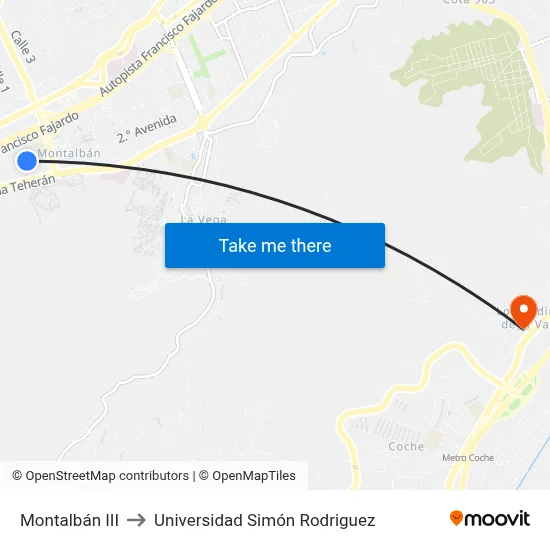 Montalbán III to Universidad Simón Rodriguez map