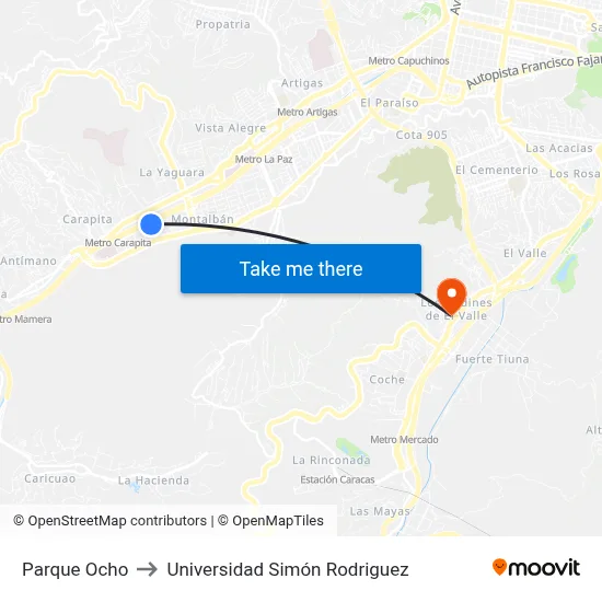 Parque Ocho to Universidad Simón Rodriguez map