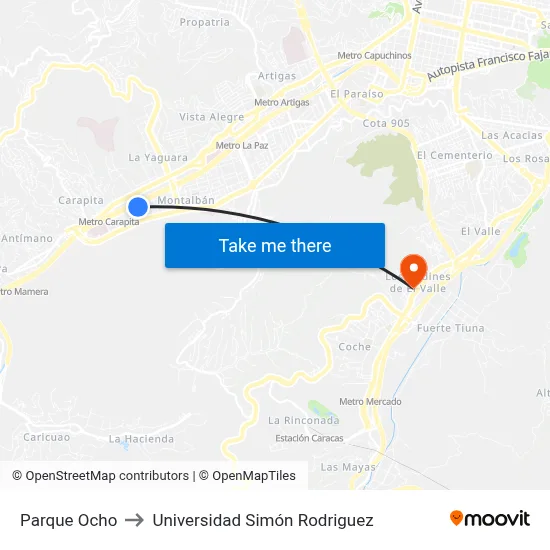 Parque Ocho to Universidad Simón Rodriguez map