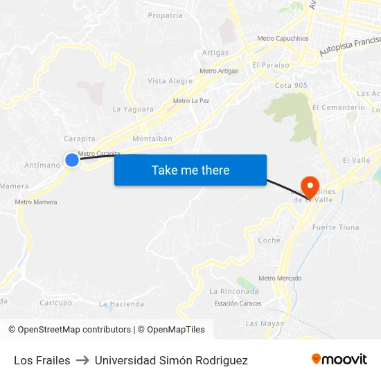Los Frailes to Universidad Simón Rodriguez map