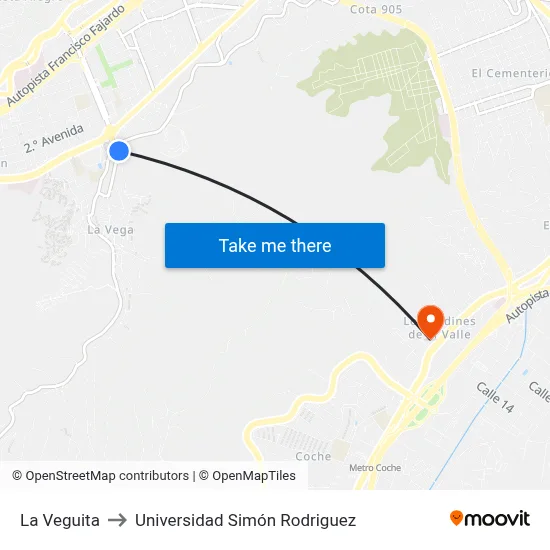 La Veguita to Universidad Simón Rodriguez map