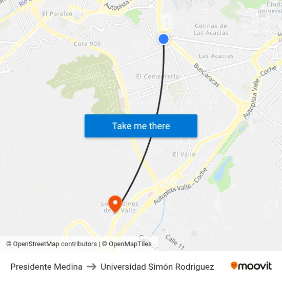 Presidente Medina to Universidad Simón Rodriguez map