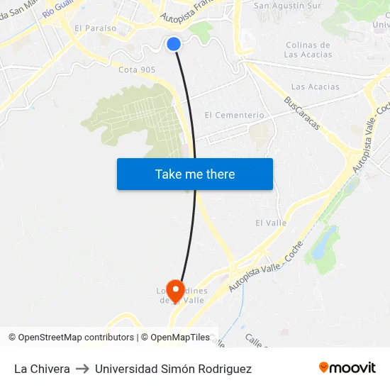 La Chivera to Universidad Simón Rodriguez map
