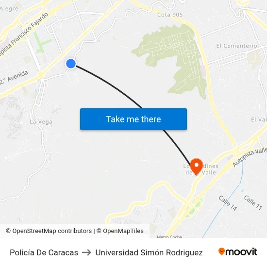Policía De Caracas to Universidad Simón Rodriguez map