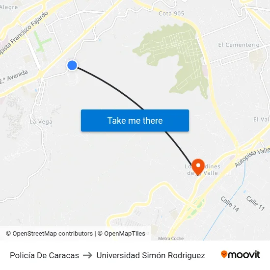 Policía De Caracas to Universidad Simón Rodriguez map