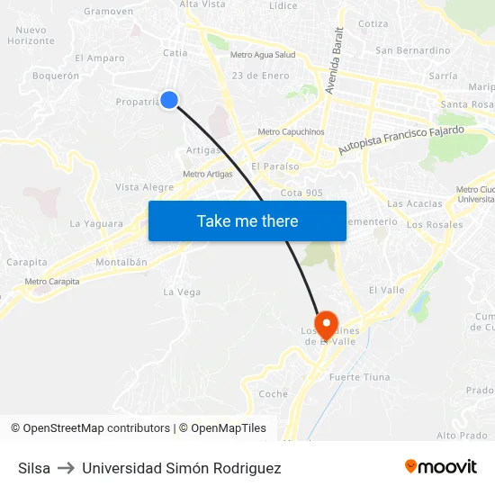 Silsa to Universidad Simón Rodriguez map