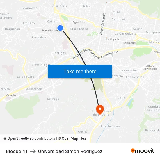 Bloque 41 to Universidad Simón Rodriguez map