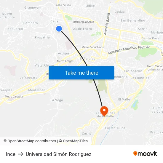 Ince to Universidad Simón Rodriguez map