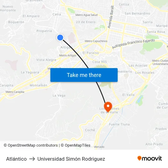 Atlántico to Universidad Simón Rodriguez map