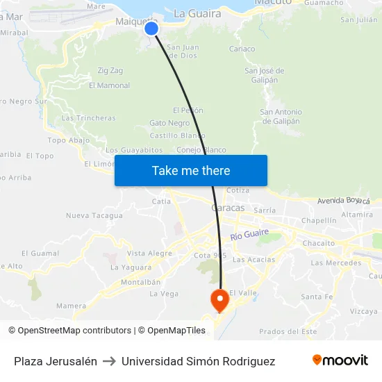 Plaza Jerusalén to Universidad Simón Rodriguez map