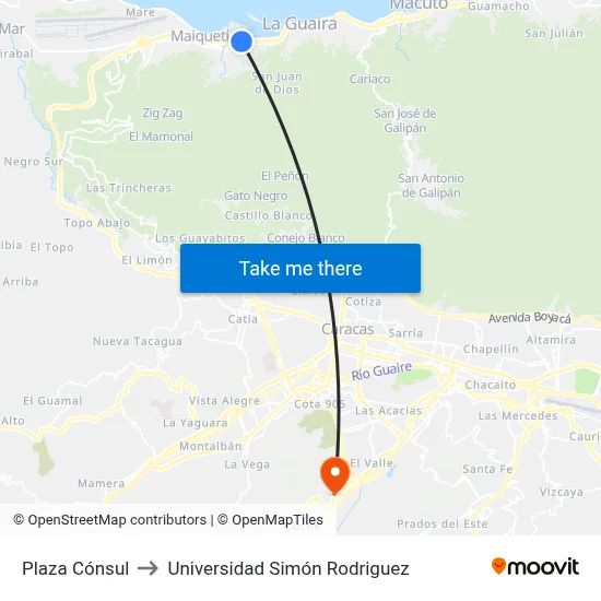 Plaza Cónsul to Universidad Simón Rodriguez map