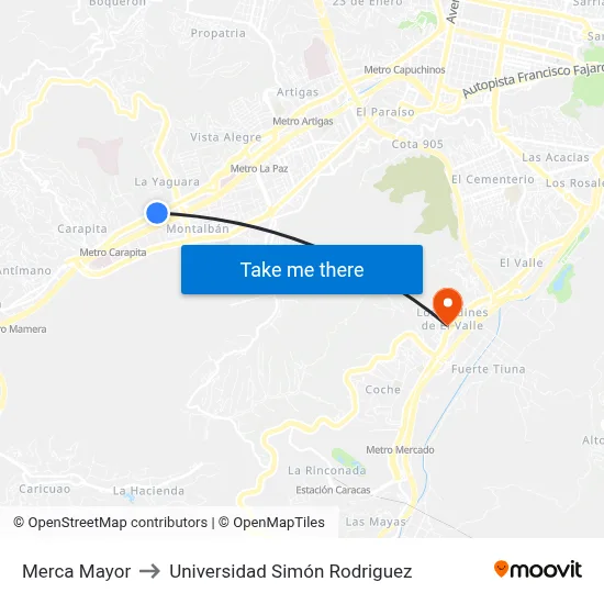 Merca Mayor to Universidad Simón Rodriguez map