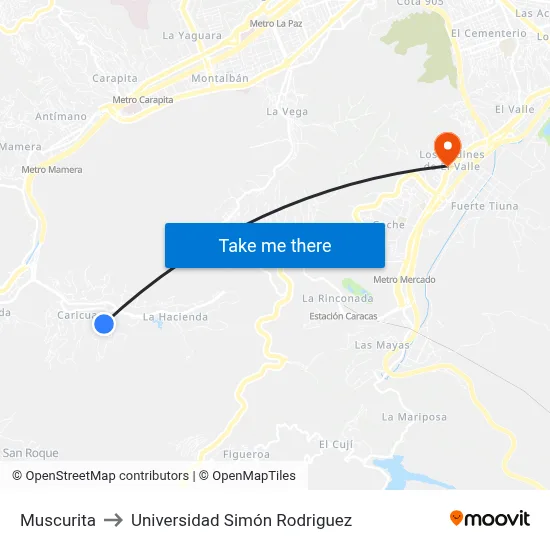Muscurita to Universidad Simón Rodriguez map