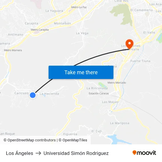 Los Ángeles to Universidad Simón Rodriguez map