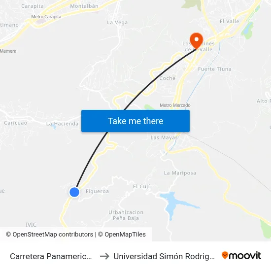 Carretera Panamericana to Universidad Simón Rodriguez map