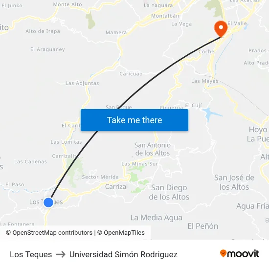 Los Teques to Universidad Simón Rodriguez map