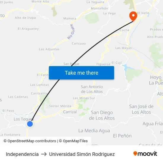 Independencia to Universidad Simón Rodriguez map