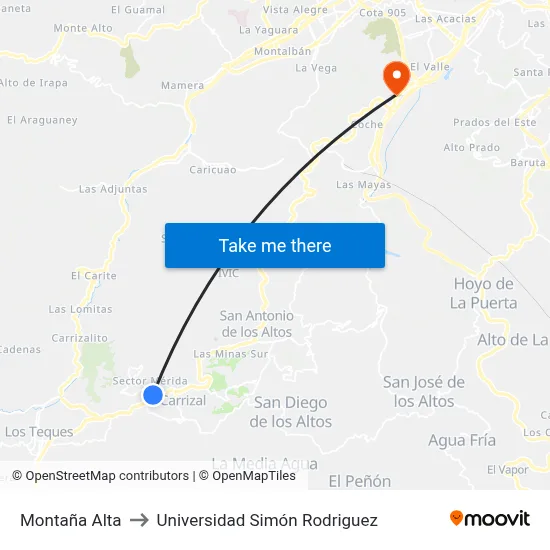 Montaña Alta to Universidad Simón Rodriguez map