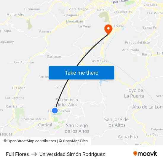 Full Flores to Universidad Simón Rodriguez map