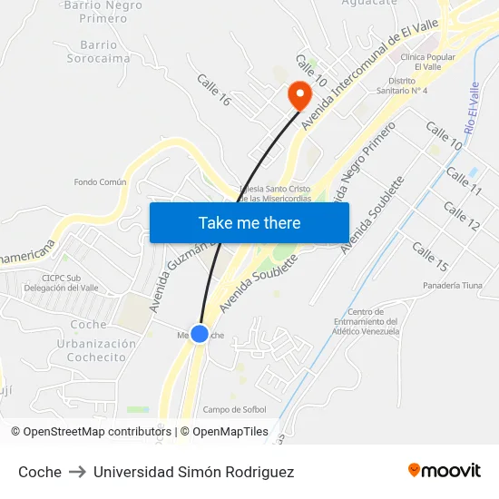 Coche to Universidad Simón Rodriguez map