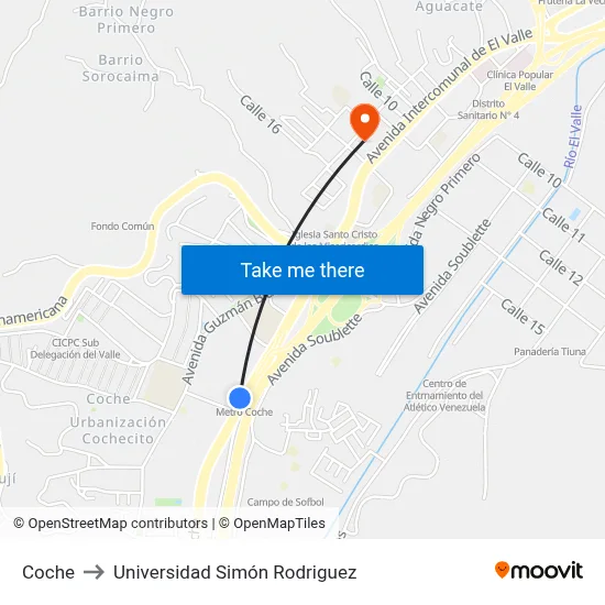 Coche to Universidad Simón Rodriguez map