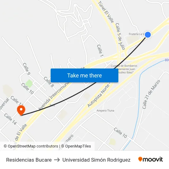 Residencias Bucare to Universidad Simón Rodriguez map