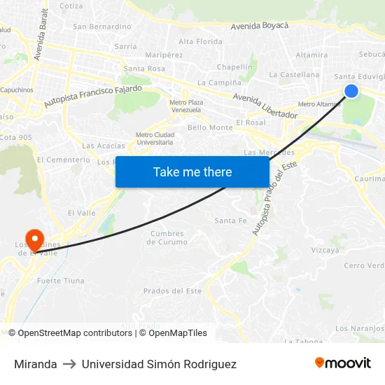 Miranda to Universidad Simón Rodriguez map
