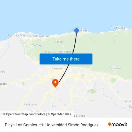 Playa Los Corales to Universidad Simón Rodriguez map