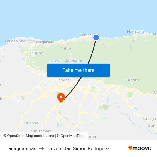 Tanaguarenas to Universidad Simón Rodriguez map