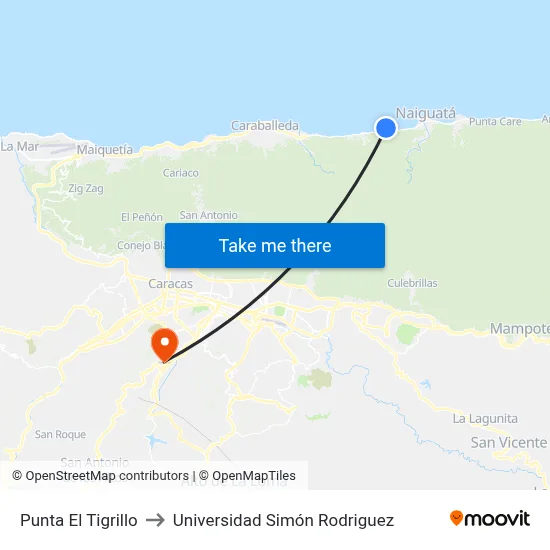 Punta El Tigrillo to Universidad Simón Rodriguez map