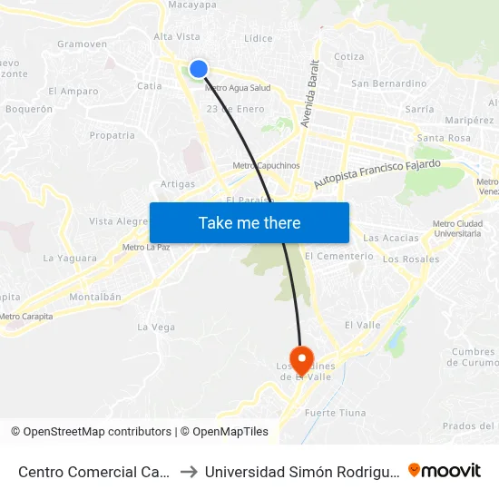 Centro Comercial Catia to Universidad Simón Rodriguez map