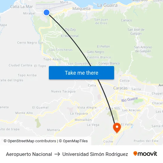 Aeropuerto Nacional to Universidad Simón Rodriguez map