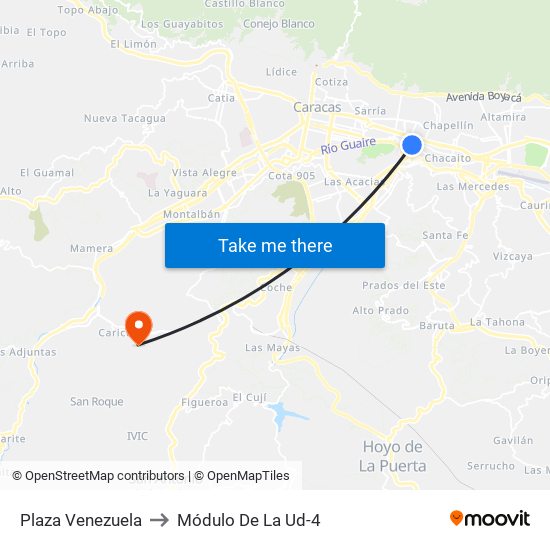 Plaza Venezuela to Módulo De La Ud-4 map