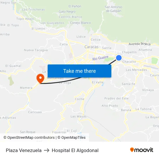 Plaza Venezuela to Hospital El Algodonal map