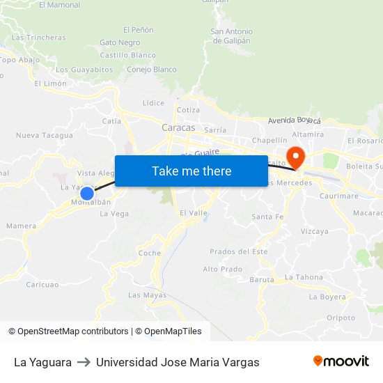 La Yaguara to Universidad Jose Maria Vargas map