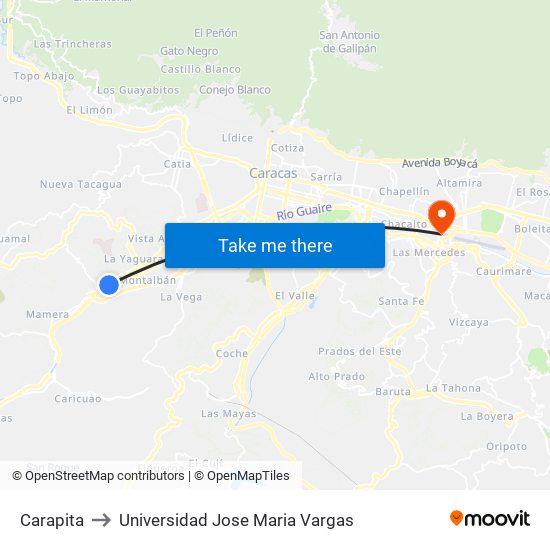 Carapita to Universidad Jose Maria Vargas map