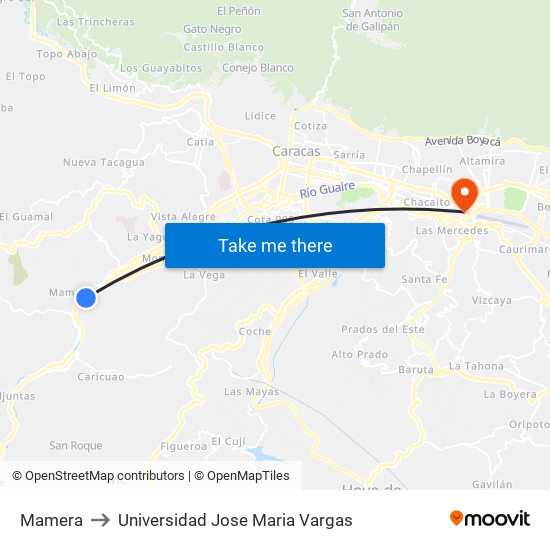 Mamera to Universidad Jose Maria Vargas map