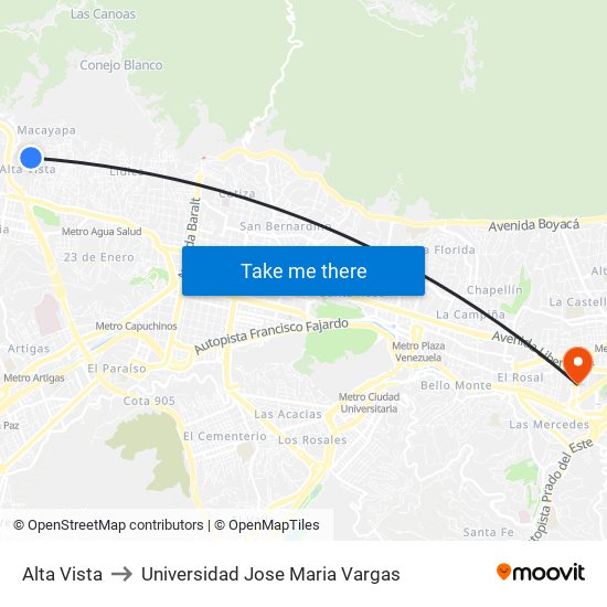 Alta Vista to Universidad Jose Maria Vargas map