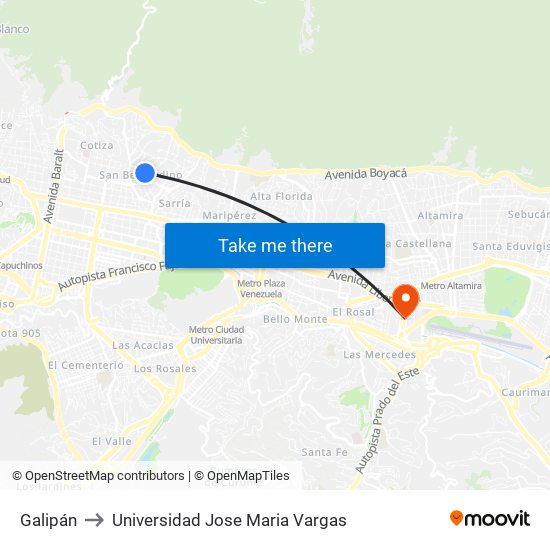Galipán to Universidad Jose Maria Vargas map